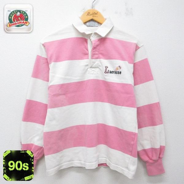 S/古着 バーバリアン 長袖 ラガー シャツ メンズ 90年代 90s ラクロス コットン カナダ製 白他 26mar31 2OF