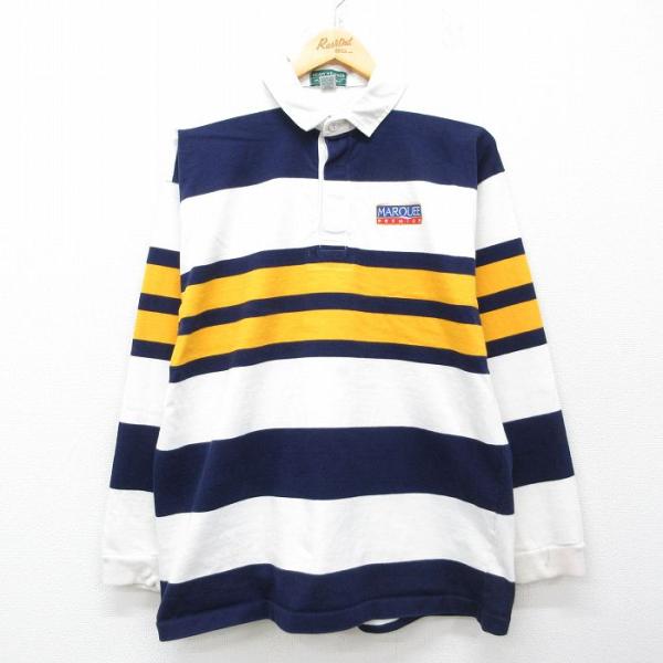 L/古着 長袖 ラガー シャツ メンズ 90年代 90s MAROUEE コットン USA製 白他 26mar31