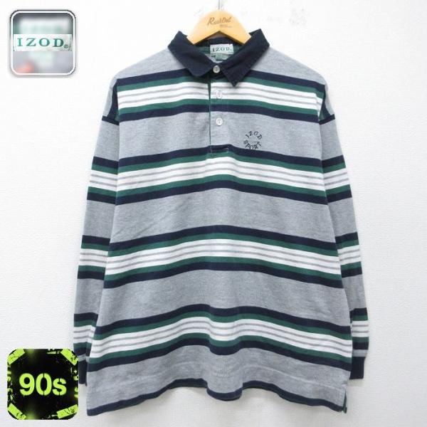 XL/古着 IZOD 長袖 ラガー シャツ メンズ 90年代 90s ワンポイントロゴ 大きいサイズ コットン グレー 霜降り他 26mar31 2OF