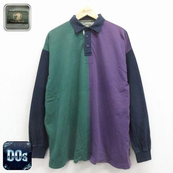 XL/古着 ダックヘッド 長袖 ラガー シャツ メンズ 00年代 00s 大きいサイズ マルチカラー コットン 緑 spe 26apr02 2OF