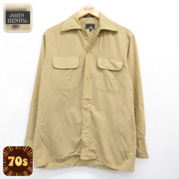 M/古着 JOHN HENRY 長袖 シャツ メンズ 70年代 70s フラップポケット アクリル オープンカラー ブラウン 26aug20