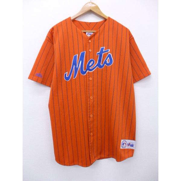 XL/古着 半袖 ベースボール シャツ MLB ニューヨークメッツ 大きい