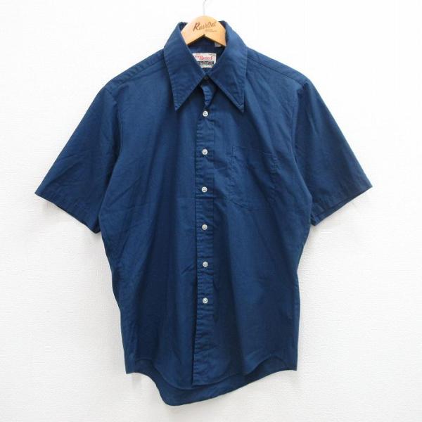 Campus M/古着 キャンパス 半袖 シャツ メンズ 70s 紺 ネイビー