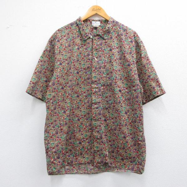 L/古着 半袖 シャツ メンズ 90s 総柄 コットン 紫他 パープル L/古着 半袖 シャツ メンズ 90s 総柄 コットン 紫他 パープル