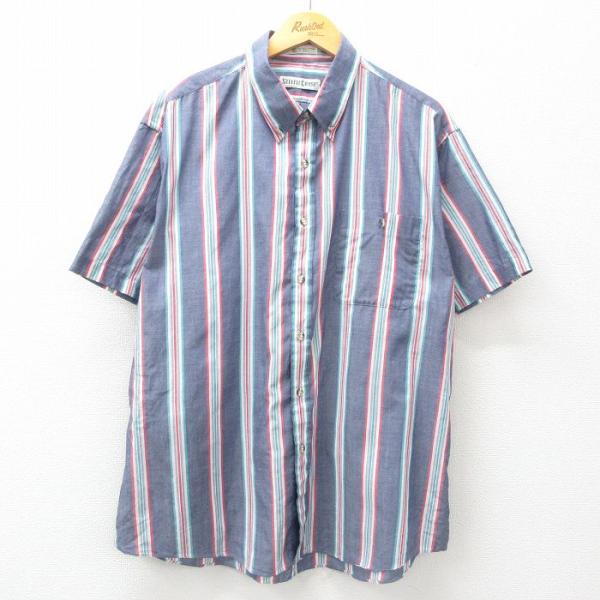 XL/古着 半袖 シャツ メンズ 00s ボタンダウン 紺他 ネイビー ストライプ 25apr03 中古 トップス