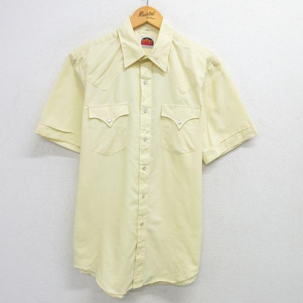 L/古着 miller 半袖 ウエスタン シャツ メンズ 80s 黄色 イエロー