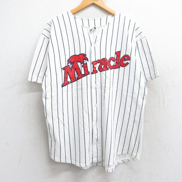 L/古着 半袖 ベースボール シャツ メンズ 80s ミラクル コットン 白他