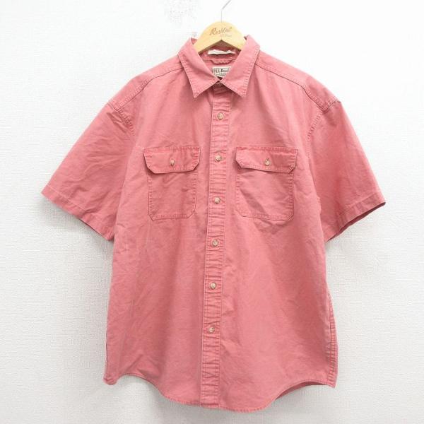 XL/古着 エルエルビーン 半袖 シャツ メンズ 00年代 00s コットン 薄赤 26apr06