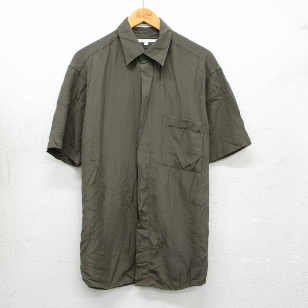 L/古着 ペリーエリス 半袖 シャツ メンズ 90年代 90s ロング丈 緑系