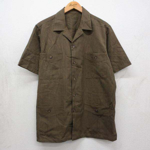 L/古着 半袖 シャツ メンズ 90年代 90s 開襟 オープンカラー USA製 茶