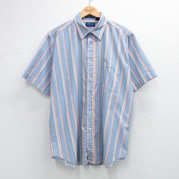 XL/古着 タウンクラフト 半袖 シャツ メンズ 90年代 90s ライトブルー