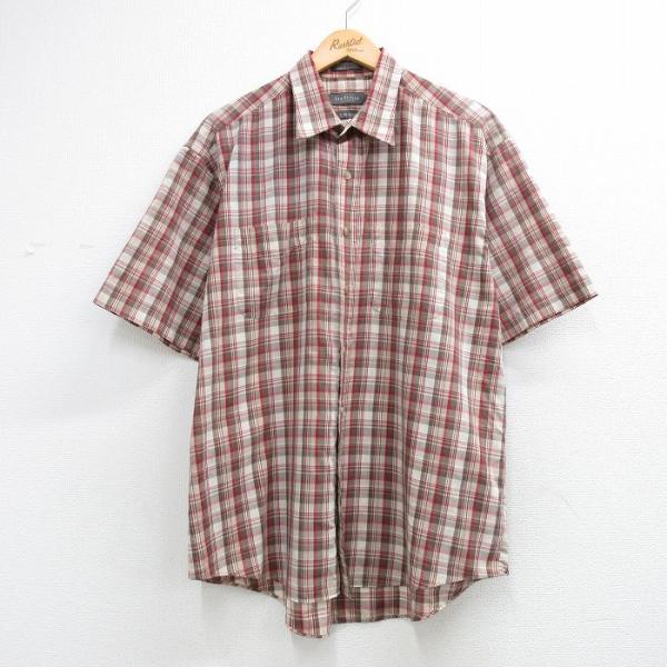 XL/古着 バンヒューセン 半袖 シャツ メンズ ベージュ チェック 26may25