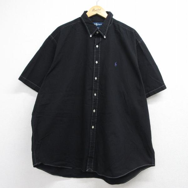 美品 古着 80s〜90s 切替デザイン プルオーバーシャツ 半袖 メンズL 黒 XL/古着 ラルフローレン 半袖 ブランド シャツ メンズ 90年代 90s ワン