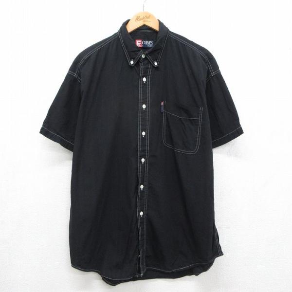 XL/古着 ラルフローレン チャップス 半袖 ブランド シャツ メンズ 90年代 90s コットン ボタンダウン ブラック 26jun12