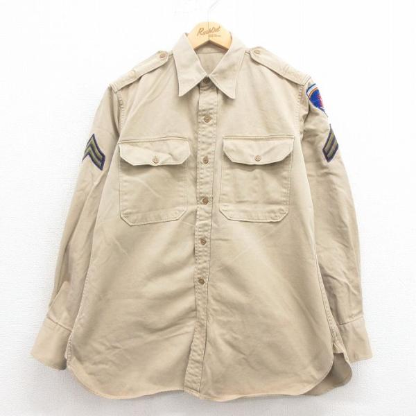 L/古着 長袖 ビンテージ ミリタリー シャツ メンズ 60s マチ付き