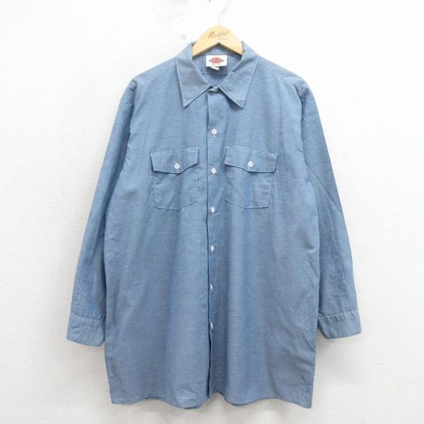 デッド USA製 80s 90s Dickies シャンブレー ワーク シャツ Dickies（ディッキーズ） XL/古着 長袖 シャンブレー ワーク シャツ
