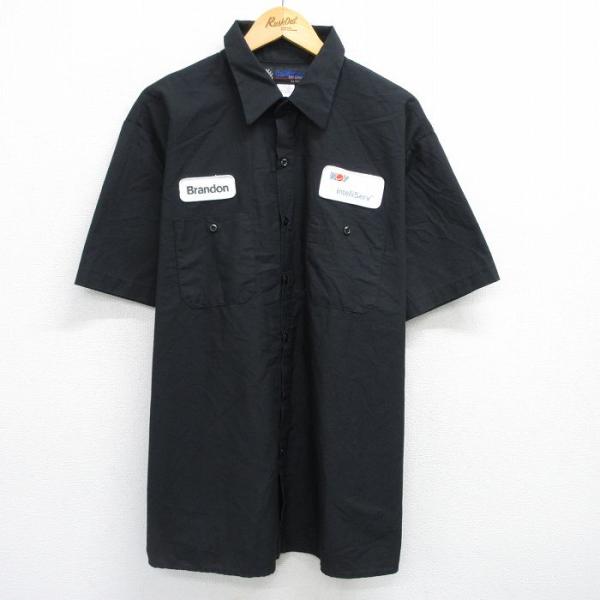 XL/古着 半袖 ワーク シャツ メンズ ワッペン 大きいサイズ ロング丈
