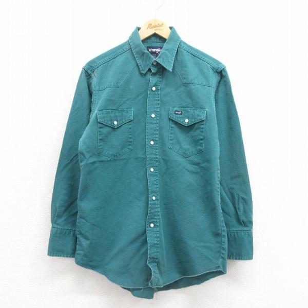Wrangler（ラングラー） M/古着 長袖 ウエスタン シャツ メンズ 90s 緑