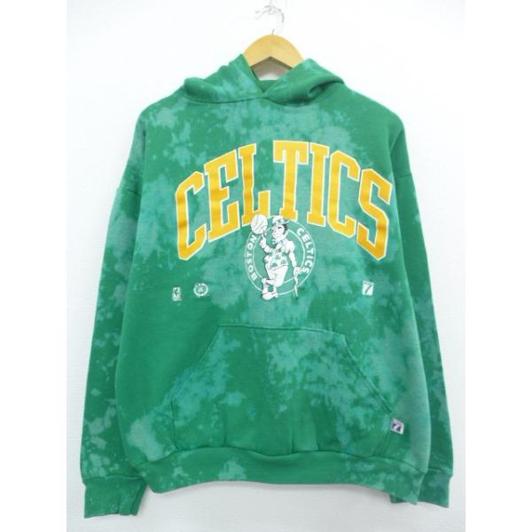 XL/古着 長袖 スウェット パーカー NBA ボストンセルティックス 緑 グリーン タイダイ バスケットボール 19nov08 中古 メンズ スエット トレーナー トップス