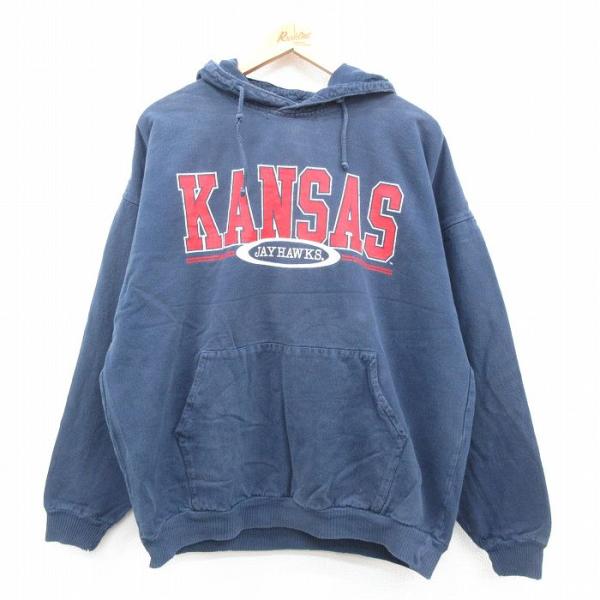 XL/古着 長袖 トップス パーカー メンズ 90s カンザス ジェイホークス