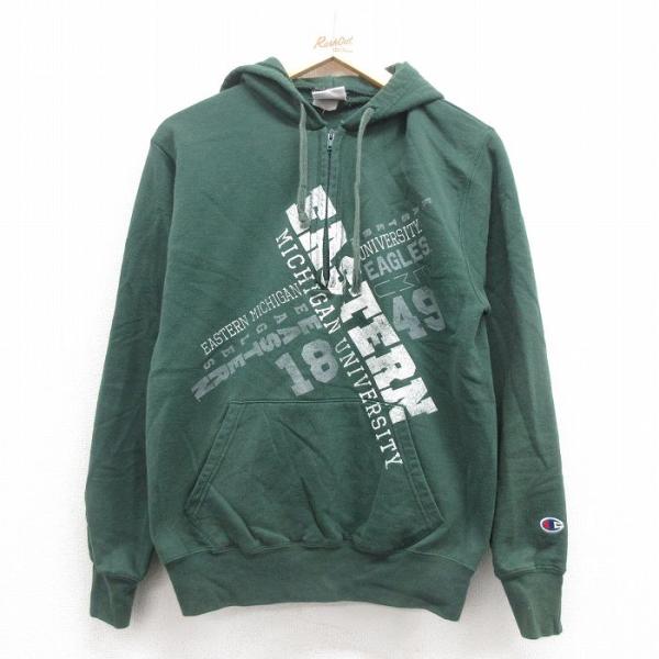 CHAMPION チャンピオン スウェット M 緑 【古着】【中古】【送料無料】 Champion（チャンピオン） S/古着 長袖 ハーフジップ スウェット