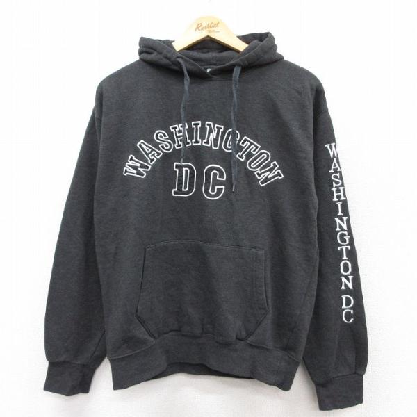 古着 SHORELINE ショアライン スウェット 地域ロゴ ワシントン 黒 M/古着 長袖 スウェット パーカー メンズ ワシントンDC 濃グレー
