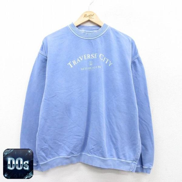 XL/古着 長袖 スウェット メンズ 00s TRAVERSE CITY クルーネック 薄紺 ネイビー 25sep13 中古 スエット トレーナー トップス 5OF