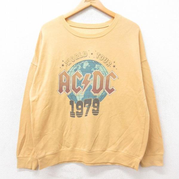 M/古着 長袖 ロック バンド スウェット メンズ AC/DC クルーネック 黄