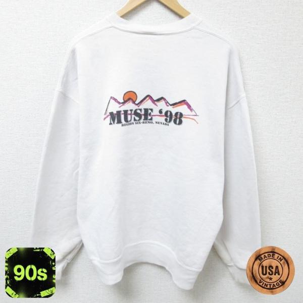 XL/古着 ジャージーズ 長袖 スウェット メンズ 90s ネバダ MUSE 98 クルーネック 白 ホワイト 24sep20 中古 スエット トレー 5OF