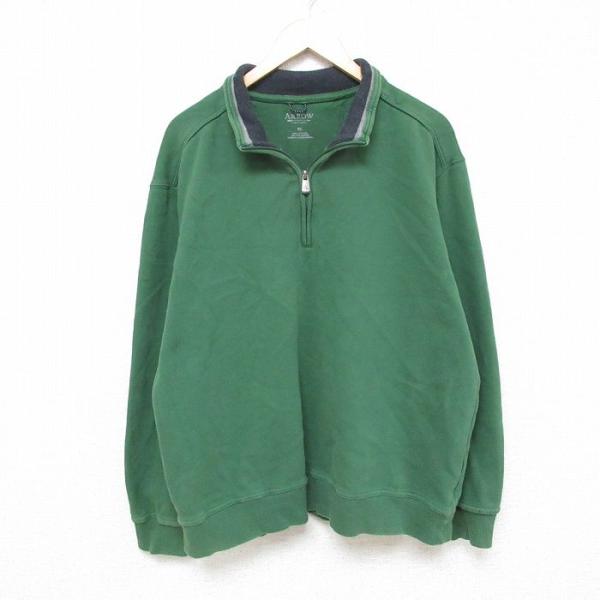 50%OFF】XL/古着 アロー 長袖 ハーフジップ スウェット メンズ 無地 緑