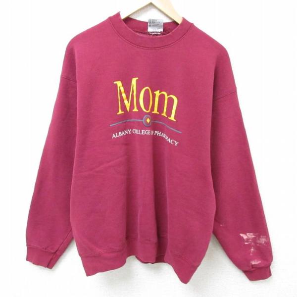 L/古着 長袖 スウェット メンズ 90s Mom クルーネック エンジ 25mar26
