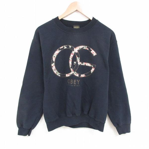 M/古着 オベイ OBEY 長袖 スウェット メンズ OG クルーネック 黒 ブラック 25may23 中古 スエット トレーナー トップス 5OF