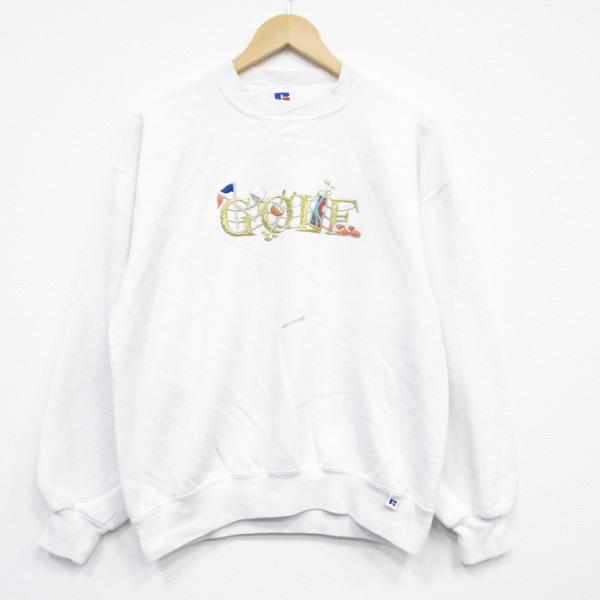 M/古着 ラッセル 長袖 スウェット メンズ 90年代 90s ゴルフ 刺繍