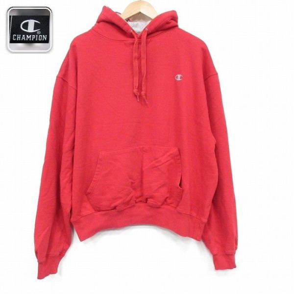 XL/古着 チャンピオン champion 長袖 スウェット パーカー メンズ ワンポイントロゴ 大きいサイズ 赤 25nov19