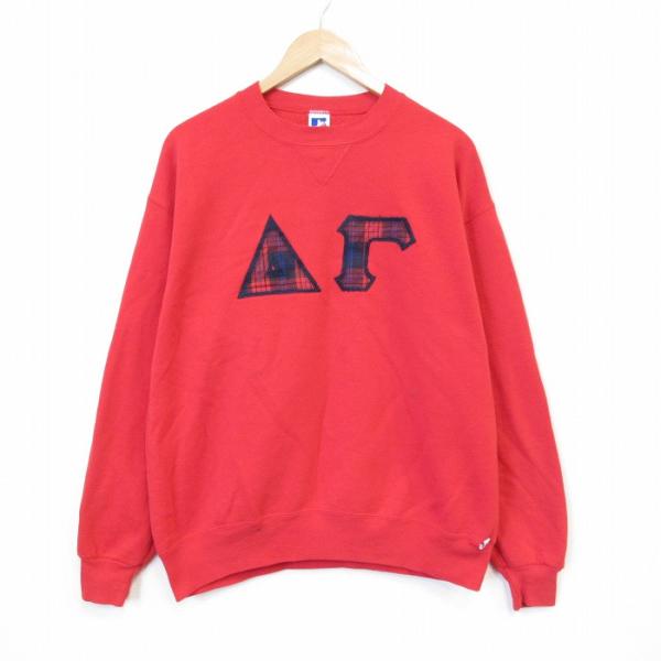 L/古着 ラッセル 長袖 スウェット メンズ 90年代 90s ギリシャ文字 クルーネック USA製 赤 26apr04 L/古着 ラッセル 長袖 スウェット メンズ 90年代 90s ギリシャ文字