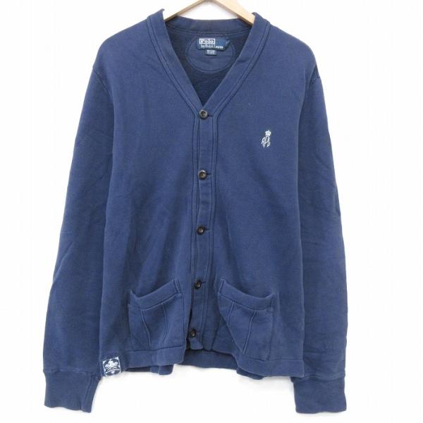 L/古着 ラルフローレン 長袖 ブランド スエット カーディガン メンズ 90年代 90s ワンポイントロゴ ネイビー【spe】 26may28 POLO RALPH LAUREN（ポロ・ラルフローレン） L/古着 ラルフローレン