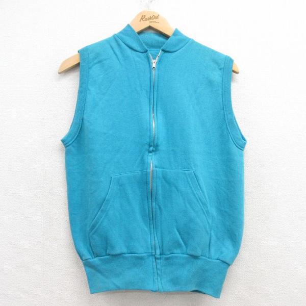 S/古着 ノースリーブ フルジップ スウェット メンズ 80s 無地 水色