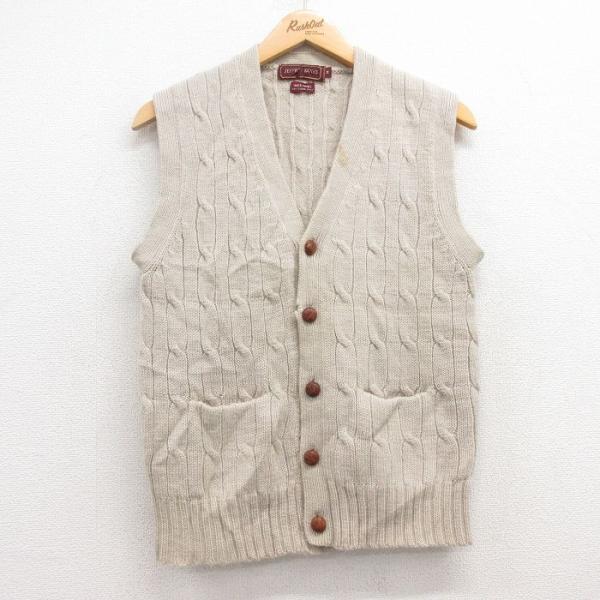 S/古着 ケーブル ニット ベスト メンズ 90s ウール ベージュ カーキ
