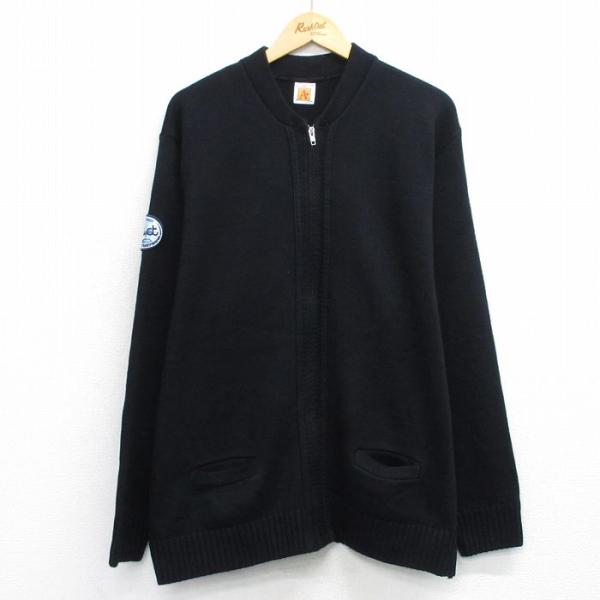 90's vintgae ZIP ニット カーディガン XL 黒青系 XL/古着 長袖 フルジップ ニット カーディガン メンズ 90s CITY