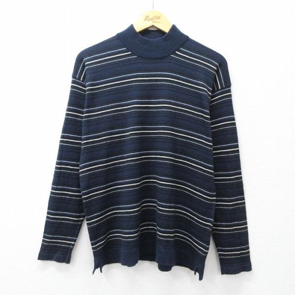 M/古着 長袖 セーター メンズ 90s モックネック ハイネック 紺他 