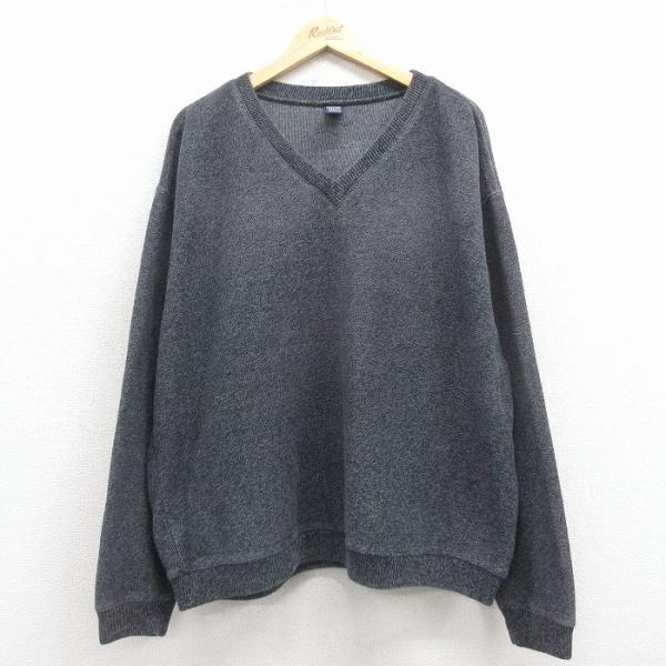 カシミヤ　ドリフター　セーター　ランズエンド　チャコール　グレー　霜降り　古着 XL/古着 ランズエンド 長袖 セーター メンズ 90年代 90s 無地 大きい