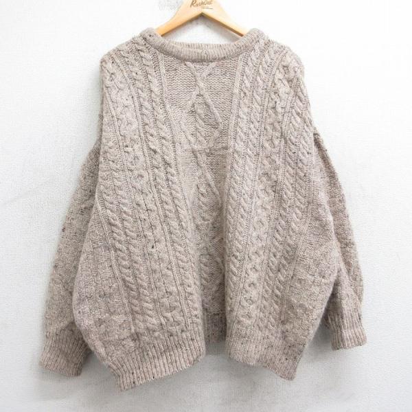 XL/古着 長袖 アラン フィッシャーマン ケーブル セーター メンズ 90