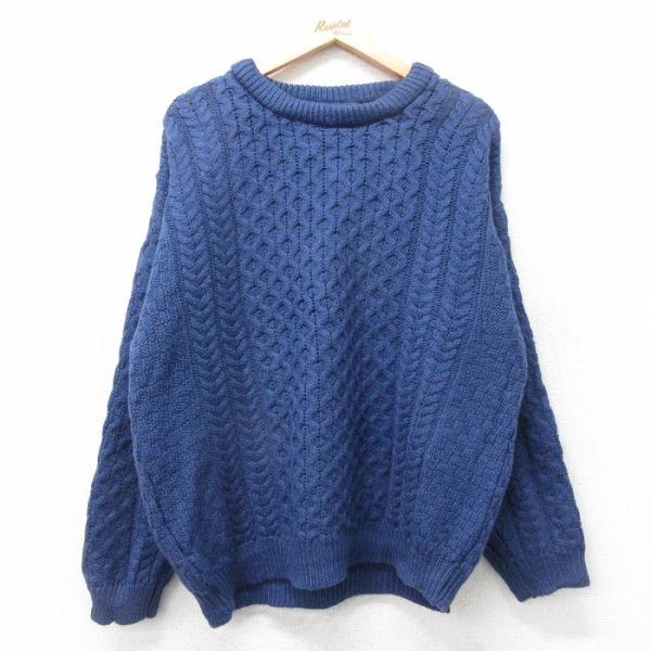 L/古着 長袖 アラン フィッシャーマン ケーブル セーター メンズ 90