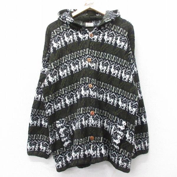 XL/古着 長袖 ニット カーディガン パーカー メンズ ラマ ウール