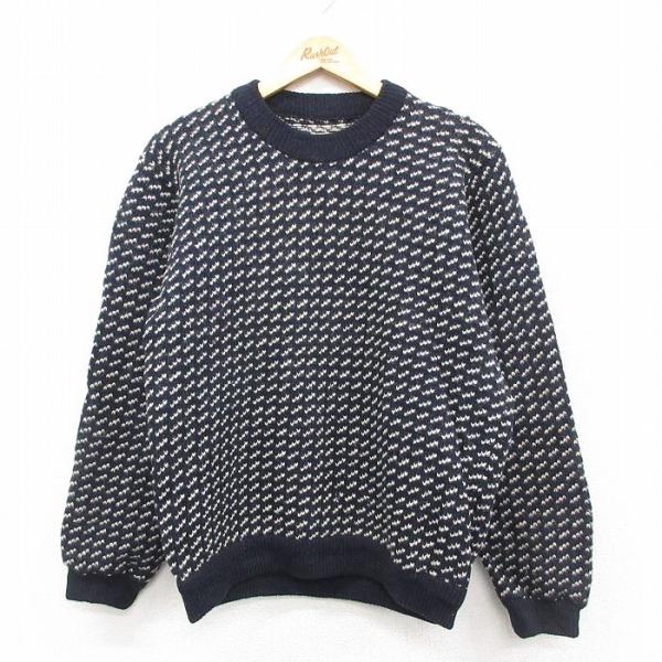 M/古着 エルエルビーン 長袖 セーター メンズ 80年代 80s バーズアイ ウール クルーネック ノルウェー製 濃紺他【spe】 26jan09 L.L.Bean（エルエルビーン） 【20%OFF】M/古着 長袖 セーター メンズ