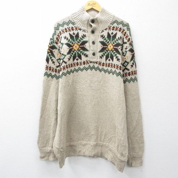 XL/古着 ラルフローレン 長袖 ブランド ノルディック セーター メンズ 90年代 90s 雪柄 ヘンリーネック ベージュ他【spe】 26feb05 POLO RALPH LAUREN（ポロ・ラルフローレン） XL/古着 ラルフローレン