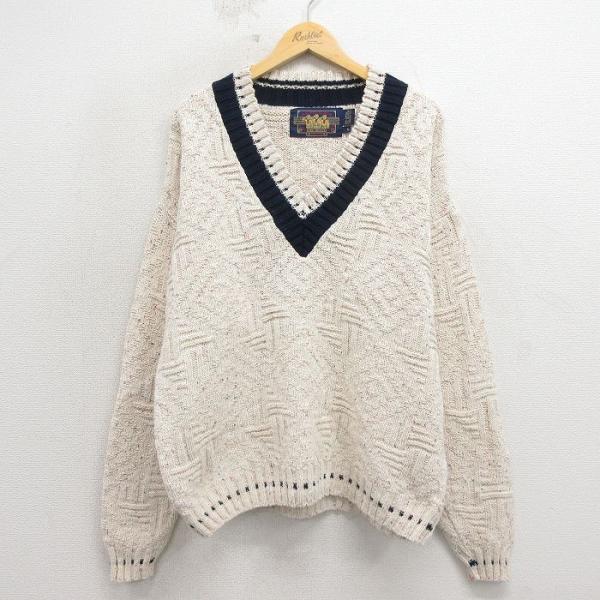 XL/古着 ラルフローレン チャップス 長袖 ブランド チルデン セーター メンズ 80年代 80s Vネック USA製 生成り 霜降り【spe】 26apr27 POLO RALPH LAUREN（ポロ・ラルフローレン） XL/古着 ラルフローレン