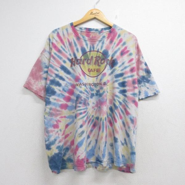 XL/古着 半袖 Tシャツ メンズ ハードロックカフェ 大きいサイズ クルーネック ホワイト タイダイ 26jul24
