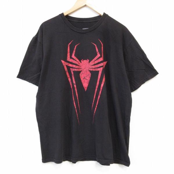 XL/古着 半袖 Tシャツ メンズ スパイダーマン 大きいサイズ コットン クルーネック 黒 ブラック 25aug26 中古