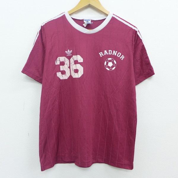 L/古着 半袖 ビンテージ サッカー Tシャツ 90s アディダス adidas ロゴ 